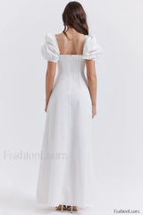Felizia White Stylish Puff Sleeve Sundress