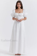Felizia White Stylish Puff Sleeve Sundress