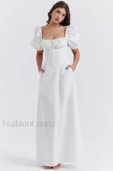 Felizia White Stylish Puff Sleeve Sundress S / White