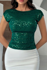 Sequin Backless Short Sleeve Tank Top