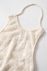 Halter Sequin Back Tie Tank Top
