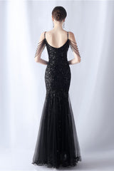 Beaded Mesh Cocktail Maxi Dress Black / S