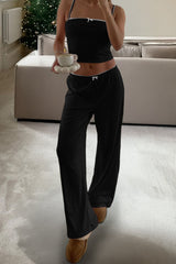 Casual Ribbed Tank Top High Waist Straight Leg Pants Set