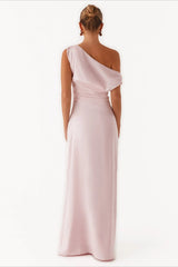Solid Asymmetric Neckline Formal Dress S / Pink