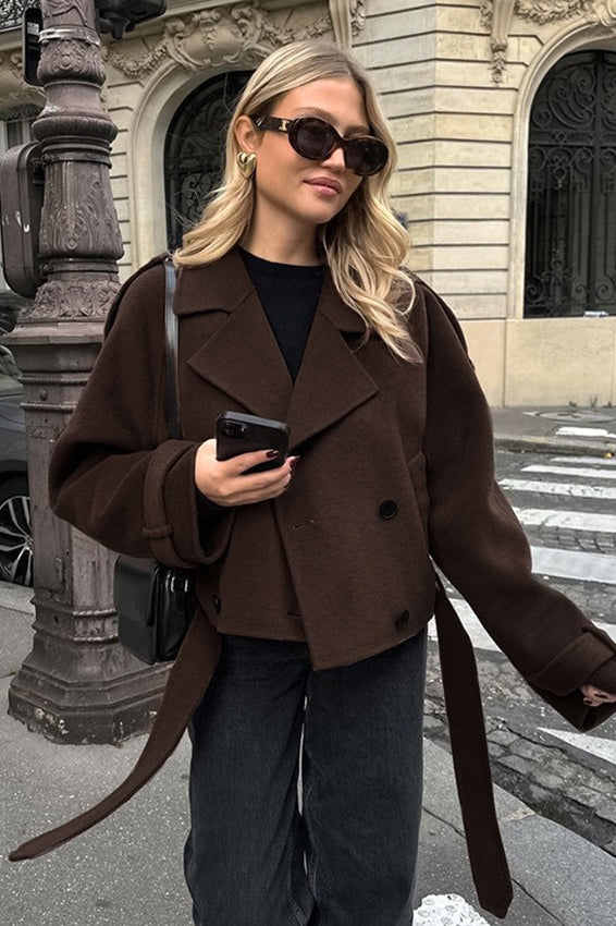 Brown Wool Blend Double Breasted Jacket Brown / S