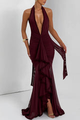 Sexy Deep V Halter Mermaid Party Dress
