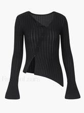 Flare Cuff Graceful Ribbed Knit Top Black / XS Shirts