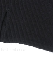 Flare Cuff Graceful Ribbed Knit Top Shirts