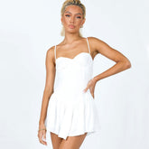 Chiffon Ruffle Ruched Trim Mini Slip Sundress White S / White Sun Dresses