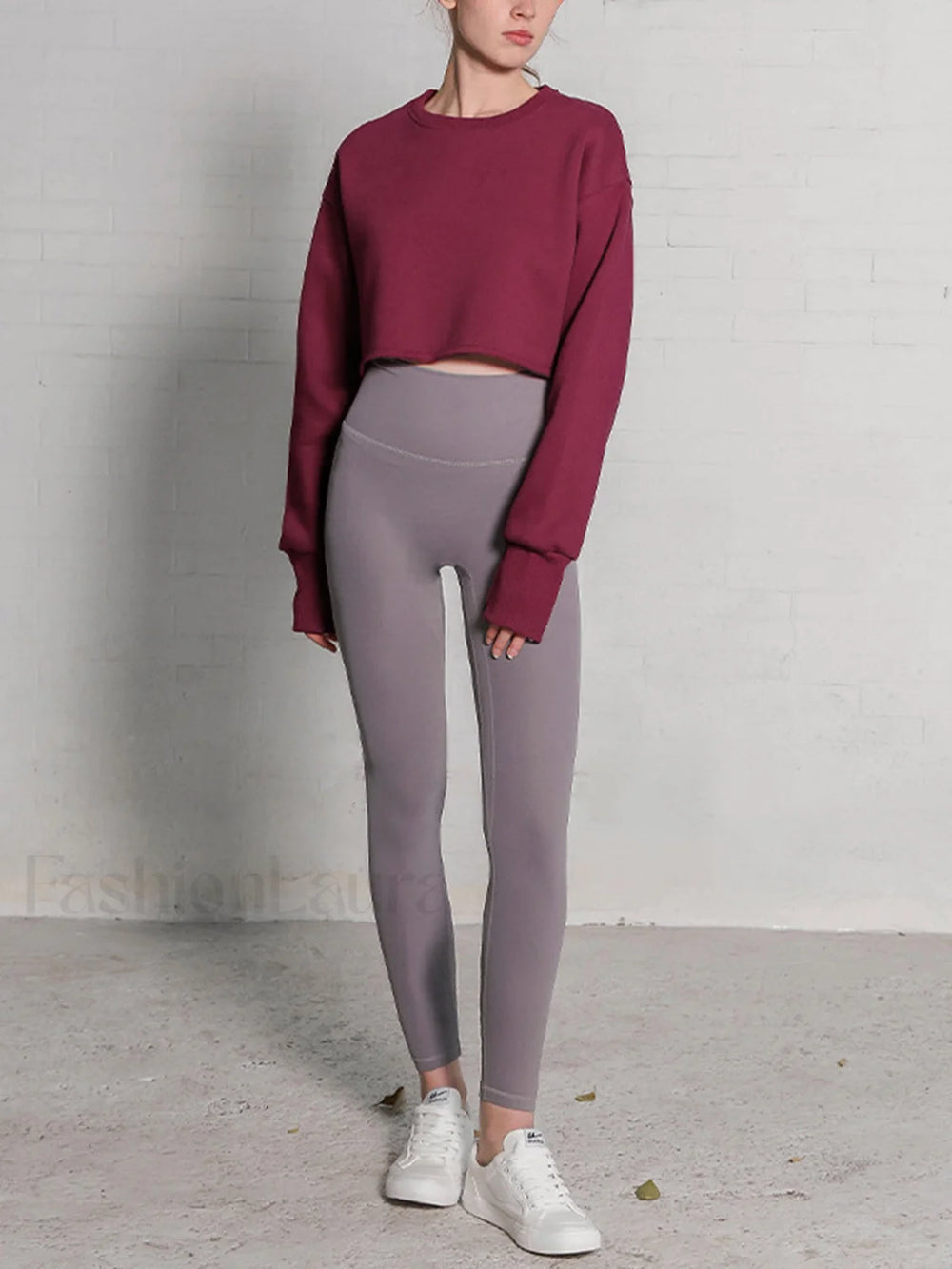 Fleece Lined Graceful Solid Cropped Sweatshirt Sweatshirts