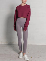 Fleece Lined Graceful Solid Cropped Sweatshirt Sweatshirts