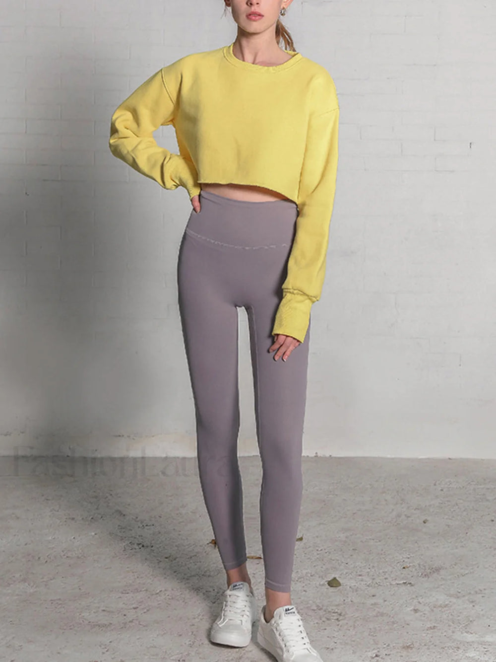 Fleece Lined Graceful Solid Cropped Sweatshirt Sweatshirts