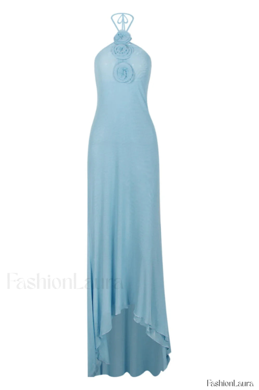 Floral Appliqu茅 Halter Charming Neck Maxi Dress XS / Light Blue