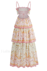Floral Cami Tiered Charming Ruffle Hem Dress