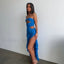 Floral Cut Out Ruffle Midi Dress Blue / S