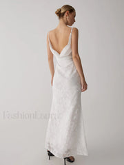 Floral Jacquard Open Trendy Back Long Dress White / XS Dresses