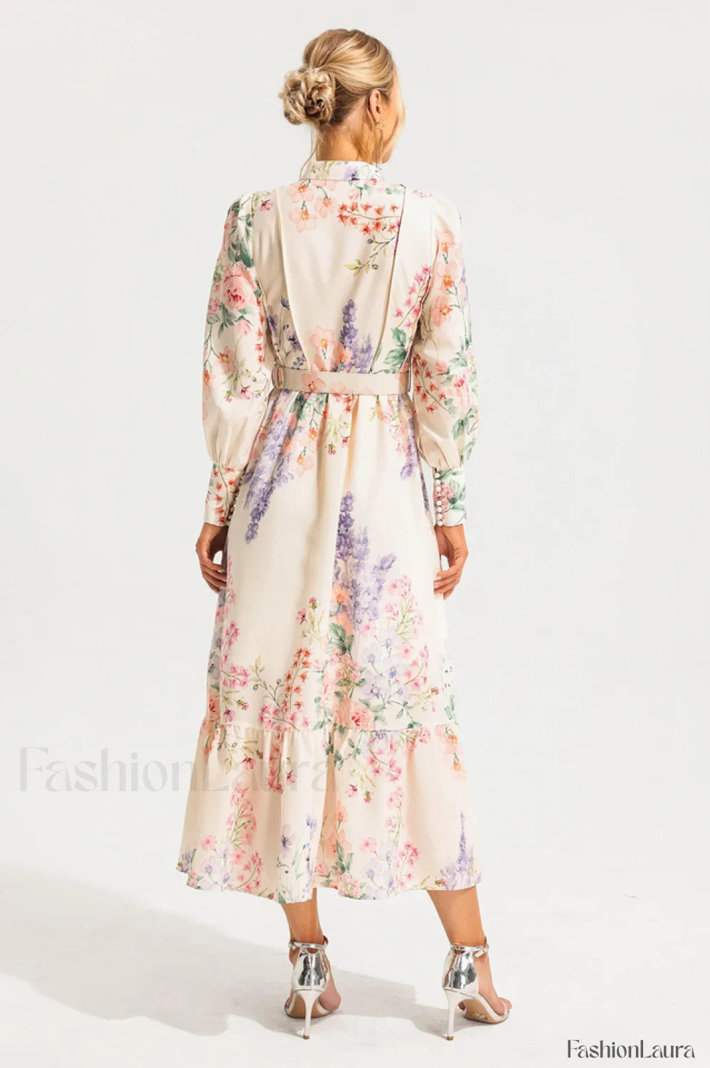 Floral Long Sleeve Charming Maxi Dress With Belt