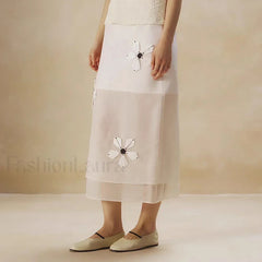 Floral Organza Back Slit Cotton Skirt