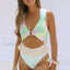 Floral Print High Neck One Piece pink green / S