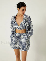 Floral Print Three Piece Shorts Set Short Sets