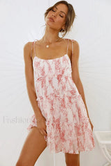 Floral Ruffled Stylish Mini Dress S / Pink