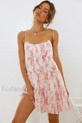 Floral Ruffled Stylish Mini Dress S / Pink