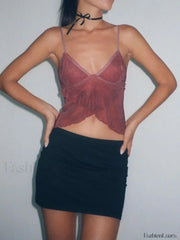 Floral Spaghetti Strap V Neck Backless Camisole Crop Top pink / S