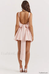 Floriane Peach Stylish Bow Mini Dress