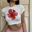 Flower Print Vintage Crop Top T Shirt white / XS