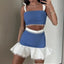 Flying Sleeve Crop Skirt Two Piece Set 01 Blue White / S