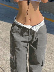 Fold Over Waist Y2K Straight Leg Pants Straight Leg Pants