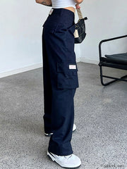 Fold Over Waist Y2K Straight Leg Pants Straight Leg Pants