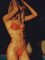 Folds Tie Thong Solid Bikini Set Orange / S