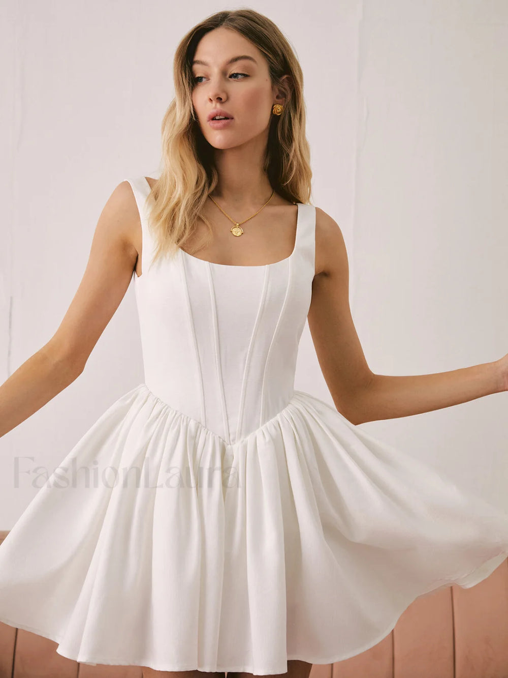 French Elegant Graceful Solid Short Dress White / XS Dresses