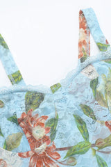 French Retro Lace Vest Sleeveless Printed Floral Dress