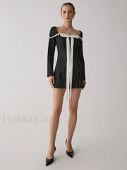 French Square Graceful Neck Short Dress Dresses