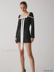 French Square Graceful Neck Short Dress Dresses