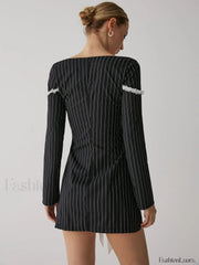 French Square Graceful Neck Short Dress Dresses