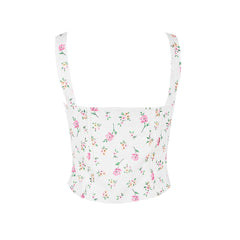 Fresh Tie Front Square Neck Frill Bustier Floral Printed Tank Top Pink Floral Tops