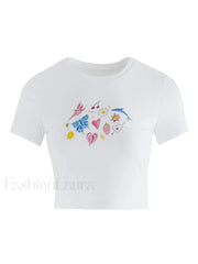 Fruity Butterfly Print Crop Top Tops&Tees