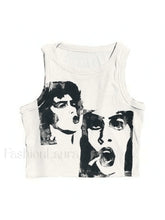 Funny Face Print Cropped Tank Top White / S Tops&Tees