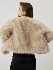Fuzzy Faux Graceful Fur Buttoned Coat Women Faux Fur Coats