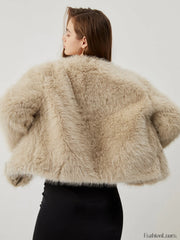 Fuzzy Faux Graceful Fur Buttoned Coat Women Faux Fur Coats