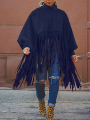 Solid Fringed Suede Top Navy Blue / L Sweatshirts & Hoodies L