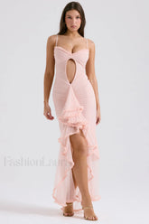 Gabriella Light Stylish Peach Ruffle Dress XS / Light Peach