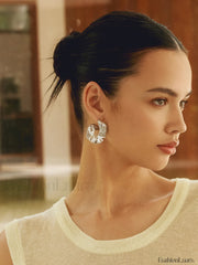 Geometric Irregular Graceful Texture Stud Earrings Silver / One Size Earrings