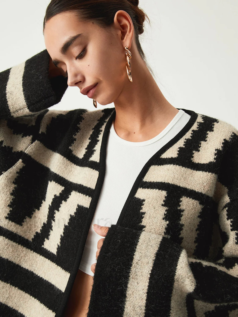 Geometric Print Graceful Kimono Cardigan Sweaters L