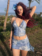 Glitter Tassel Skirt Two Piece Set Blue / S