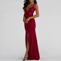 V High Slit Maxi Dress Red M / Red Formal Dresses