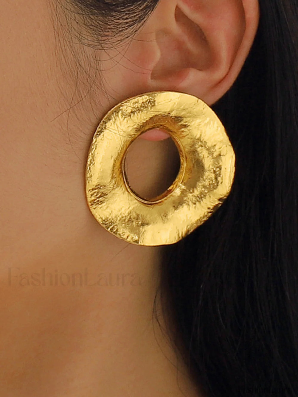 Gold Textured Metal Trendy Round Stud Earrings Golden / One Size Earrings
